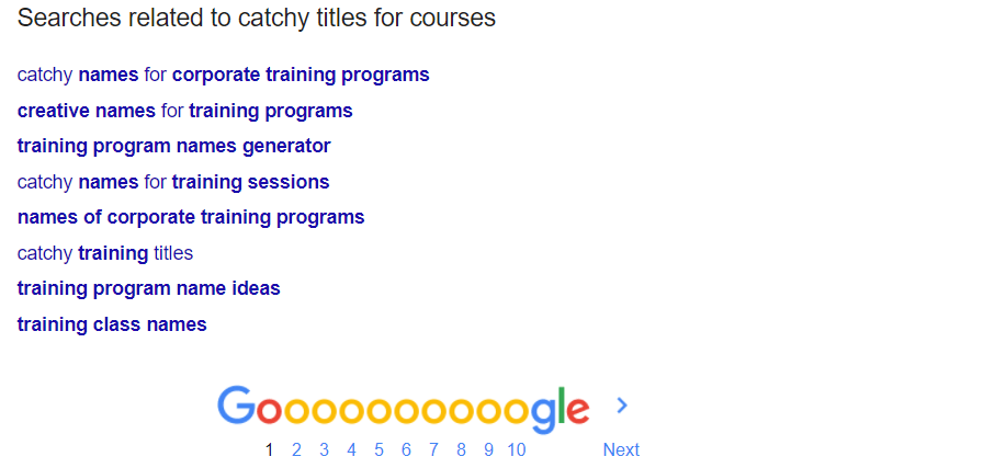 Course Titles related Google searches example