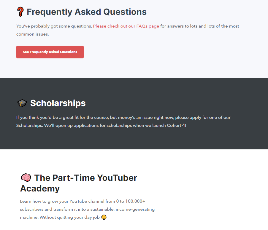A screenshot showing the YouTuber Academy course benefits.