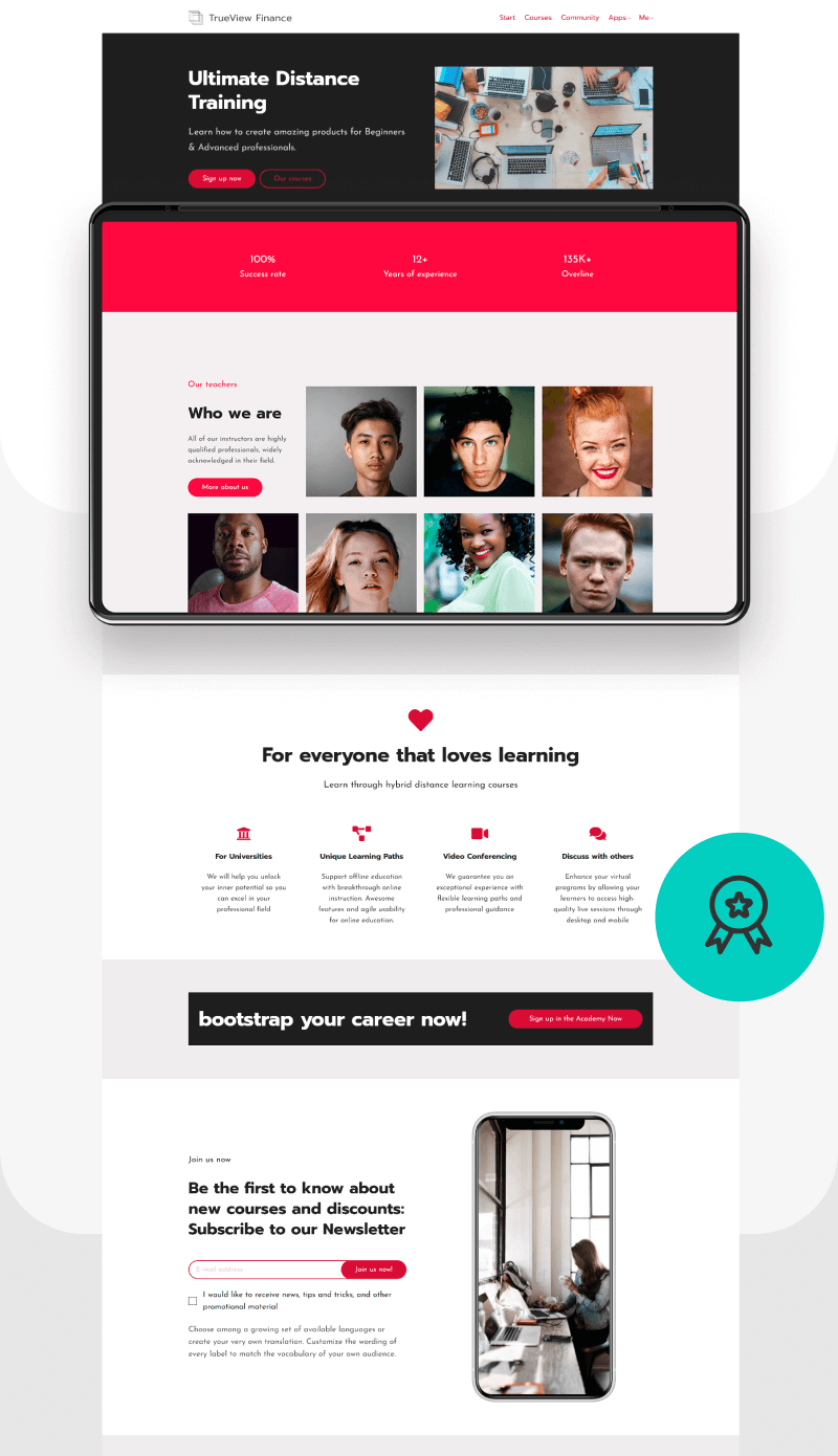 Example of a landing page template in LearnWorlds