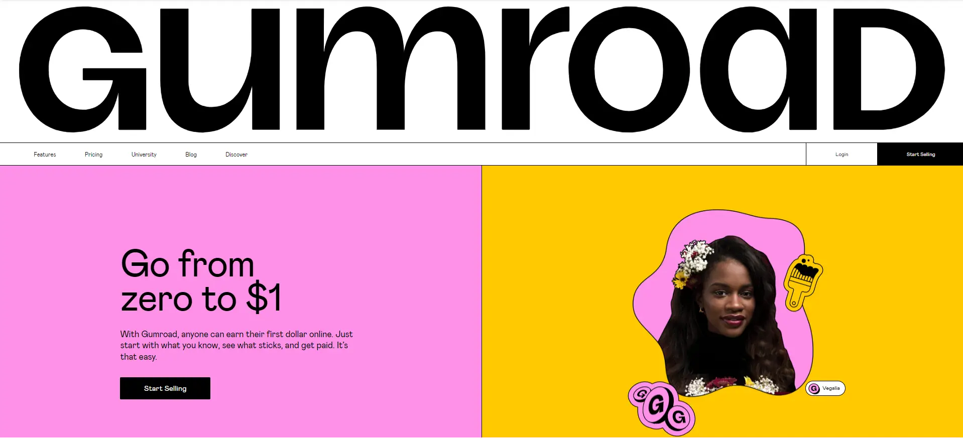 Screenshot of Gumroad's homepage