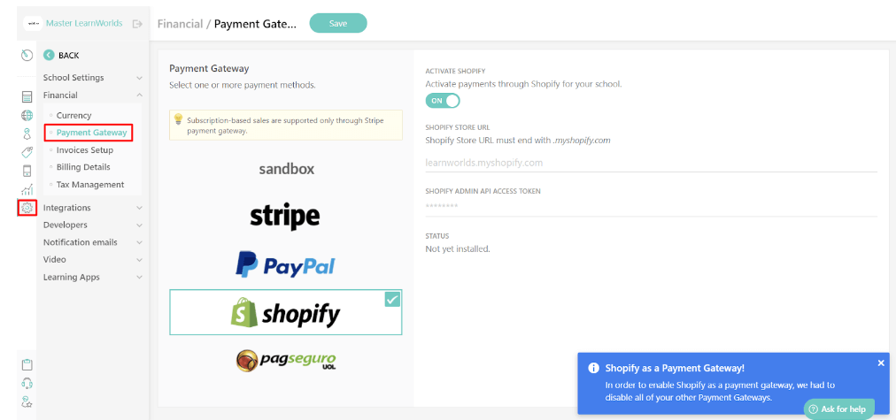 Set up from Shopify Platform