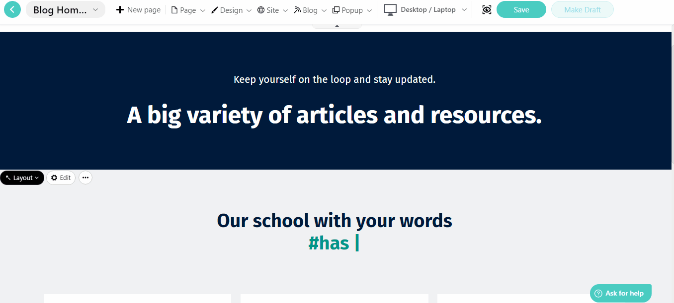 a screenshot of a blog built within a LearnWorlds school