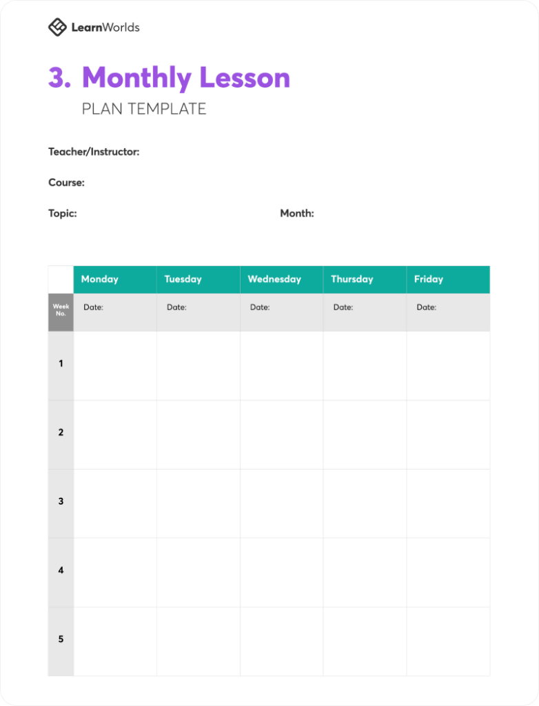 Lesson plan template - monthly lesson plan