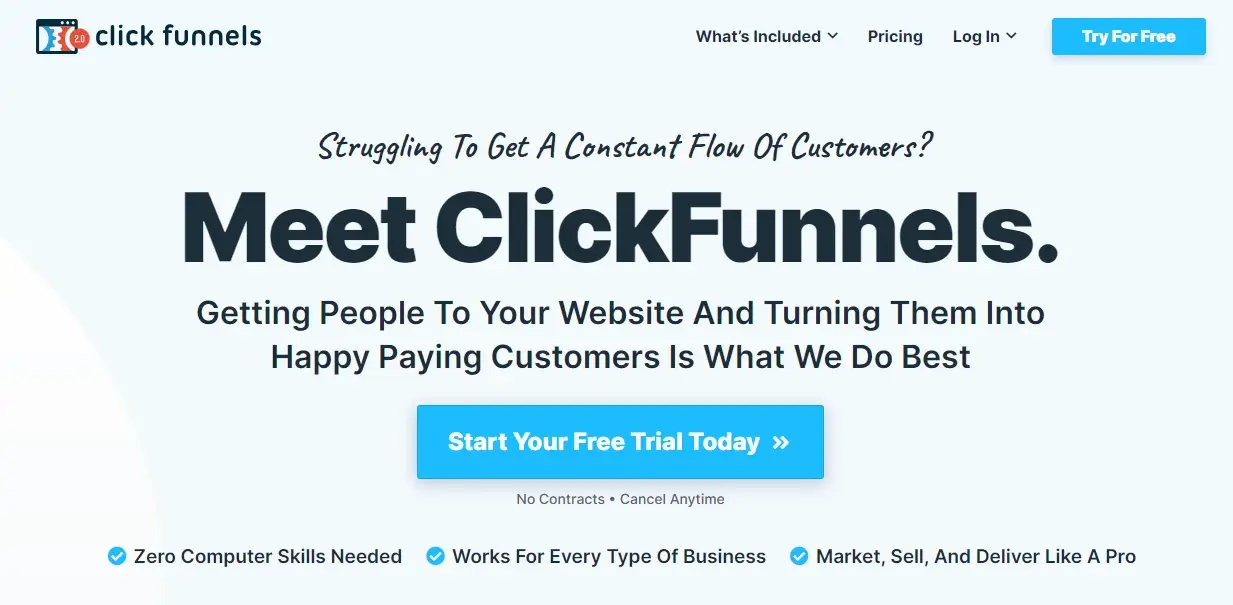 screenshot of Clickfunnels homepage