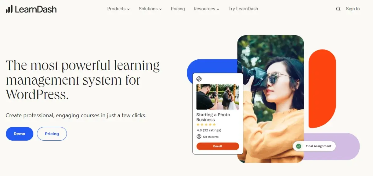 screenshot of LearnDash's homepage
