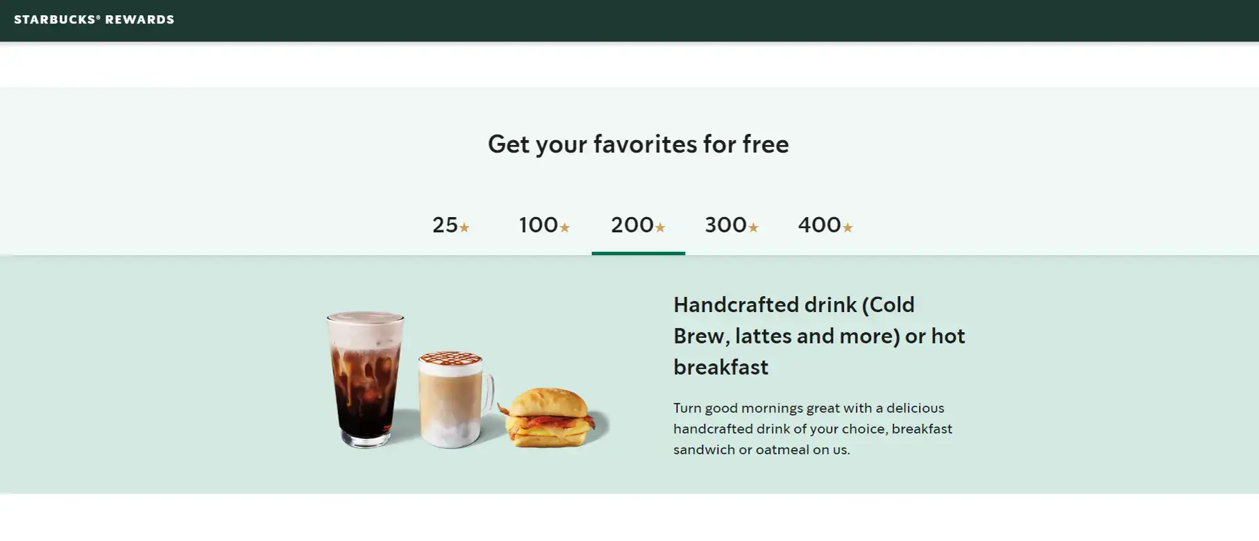 A screenshot of Starbucks star earning rewards system for community members.