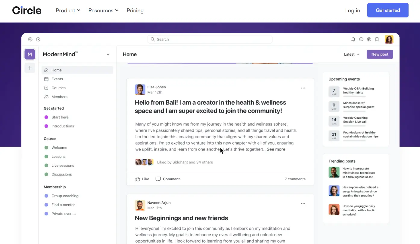 A screenshot showing Circle's community dashboard.