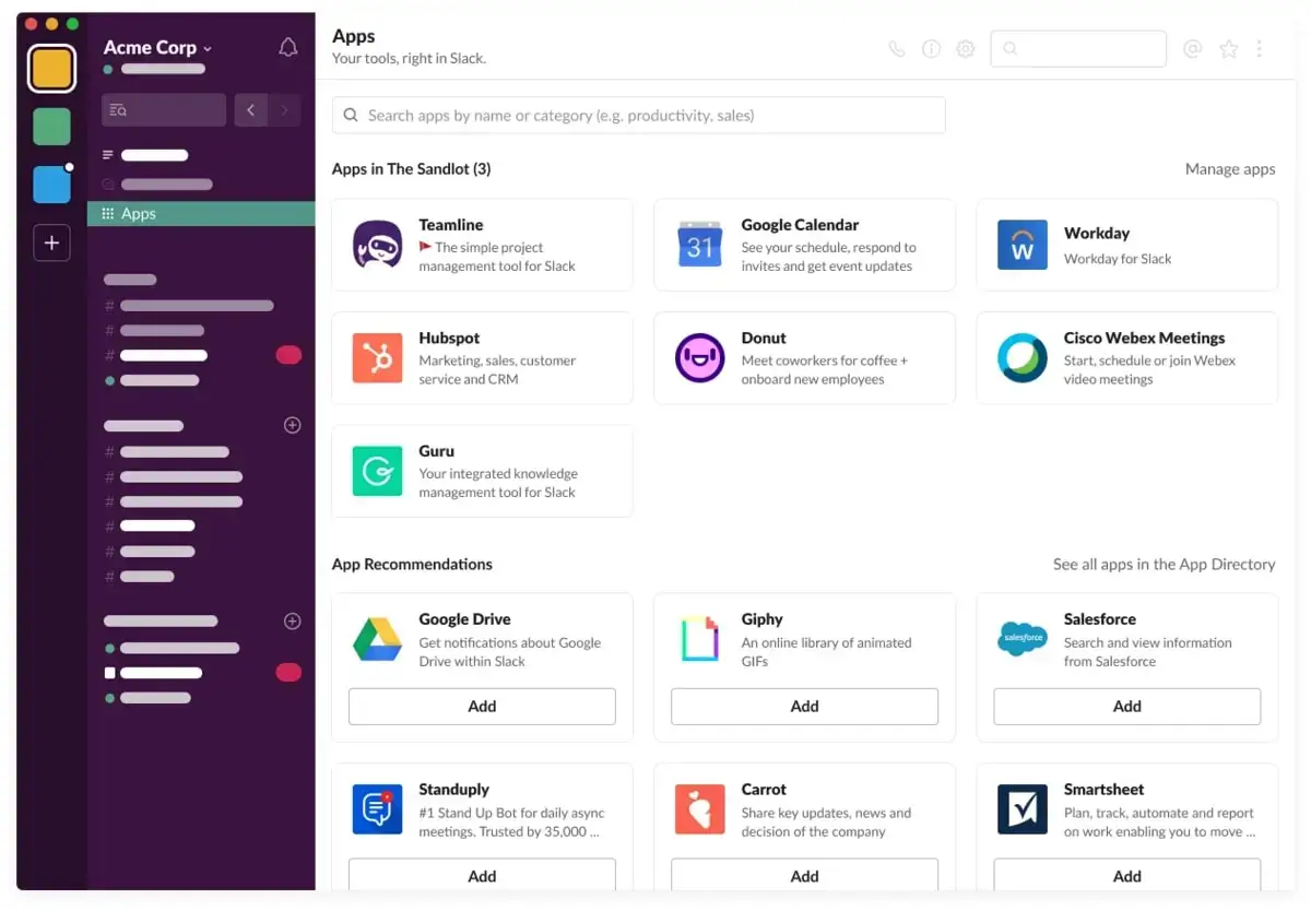 A graph representing Slack's dashboard and various app integrations.