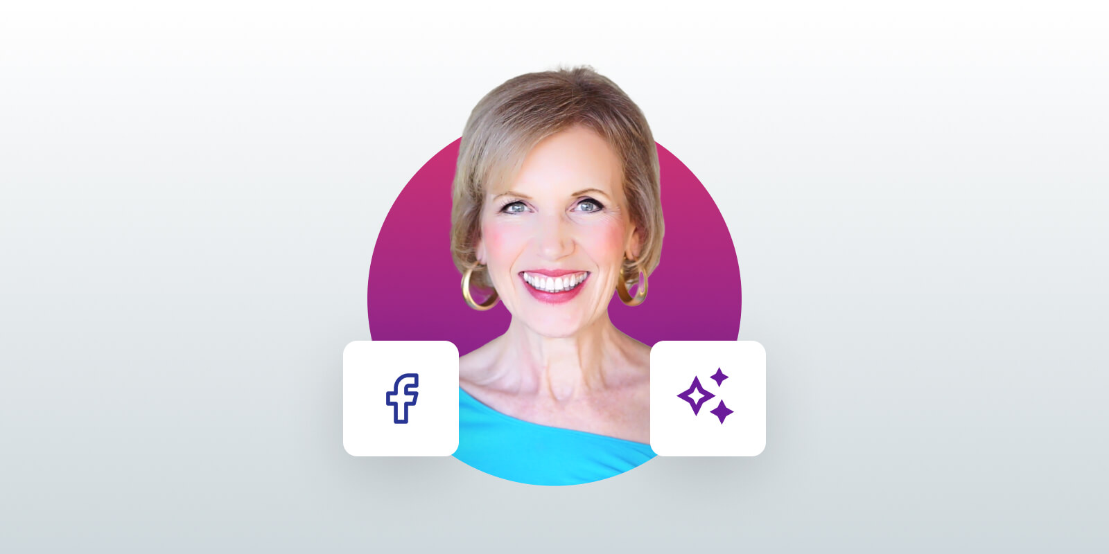 Screenshot of Mari Smith photo in a circle along with Facebook and AI logos.