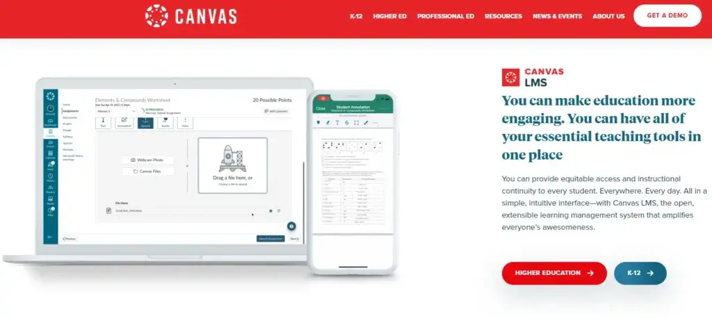 A screenshot showing part of Canvas LMS website.