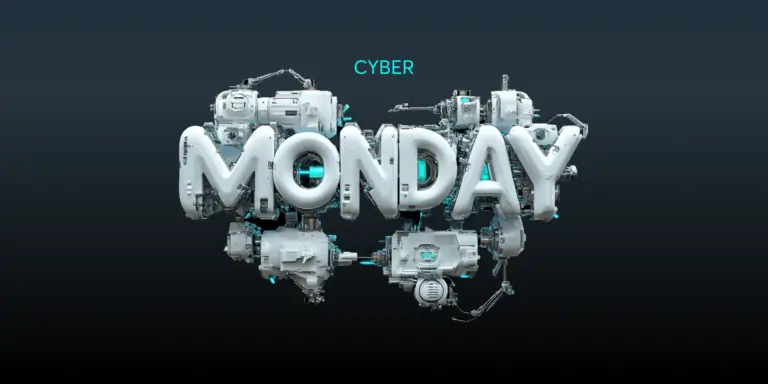 An image showing the text Cyber Monday made up with mechanical parts