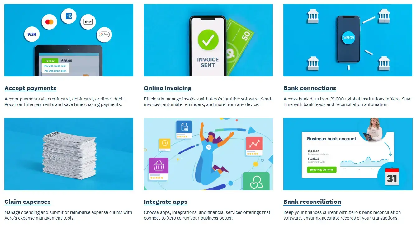 A screenshot showing Xero's features.