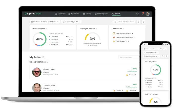 A screenshot showing iSpring Suite's dashboard on both laptop and mobile screens.