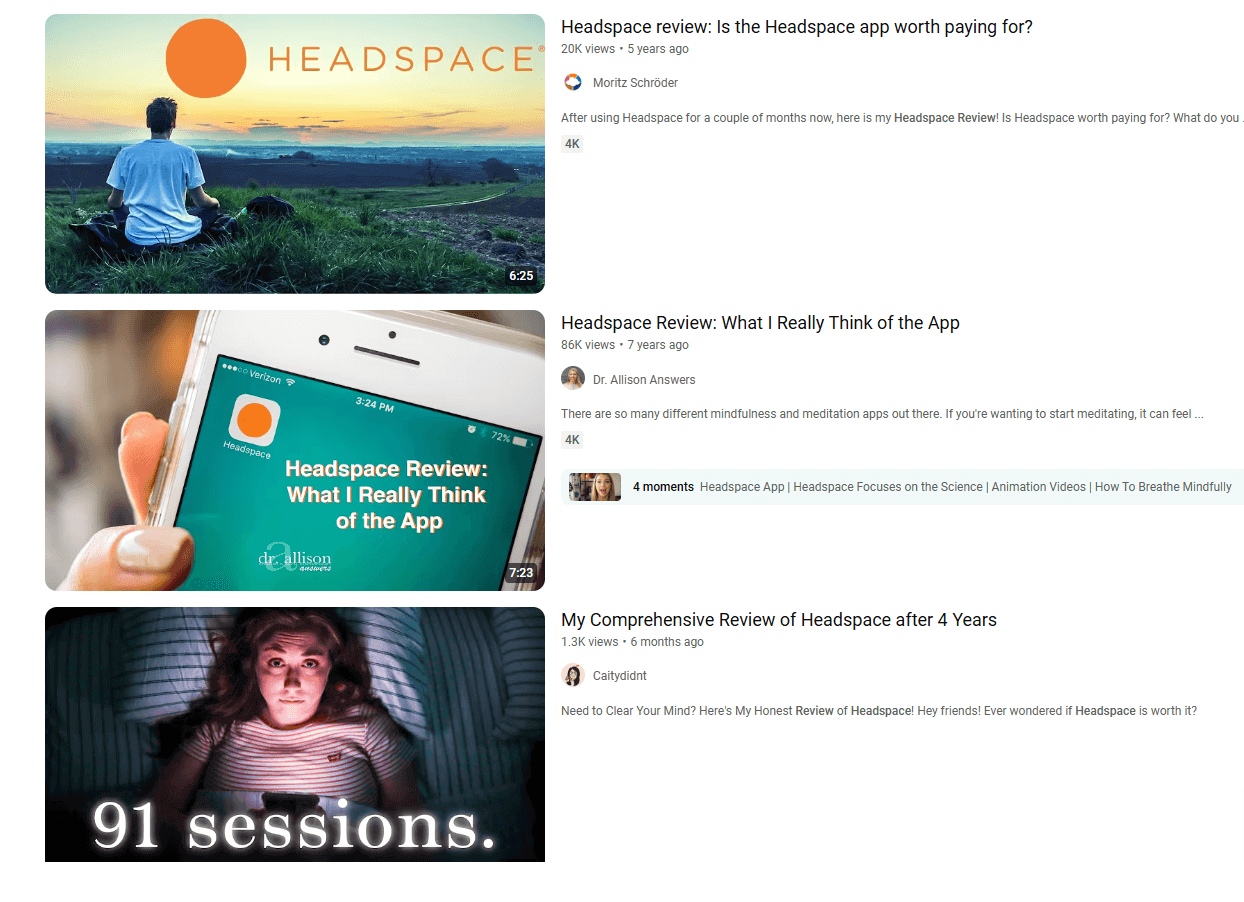 Examples of YouTube creators Headspace has partnered with