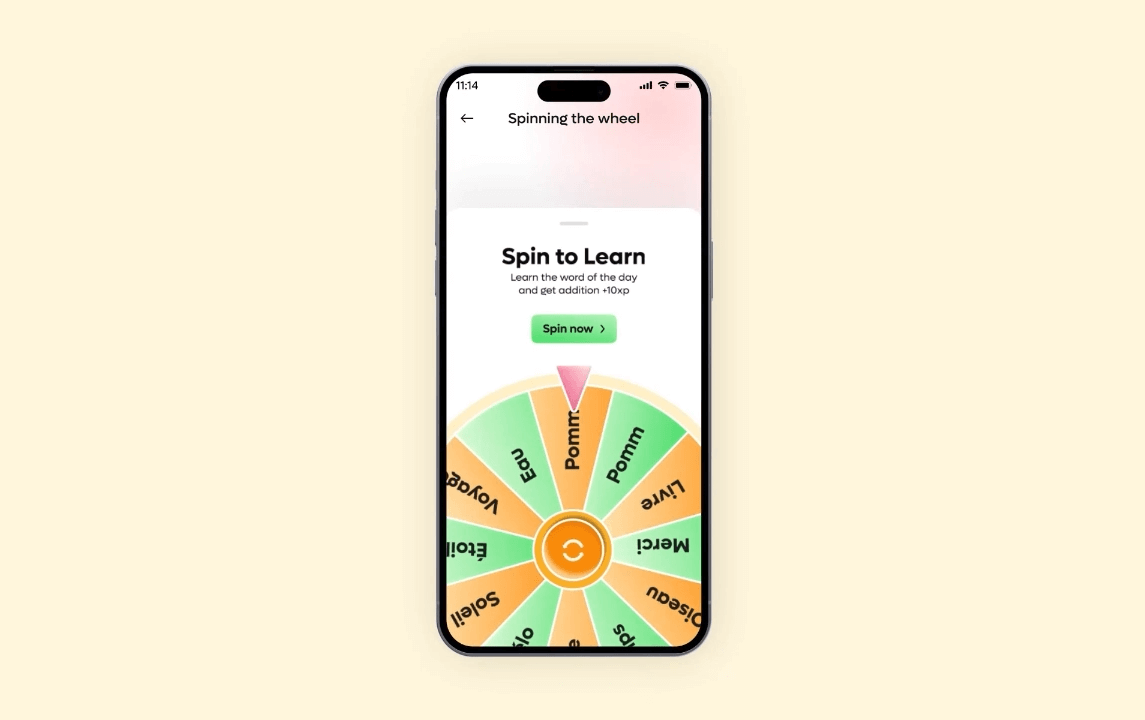 An image showing spinning the wheel as a gamification feature on a mobile screen.