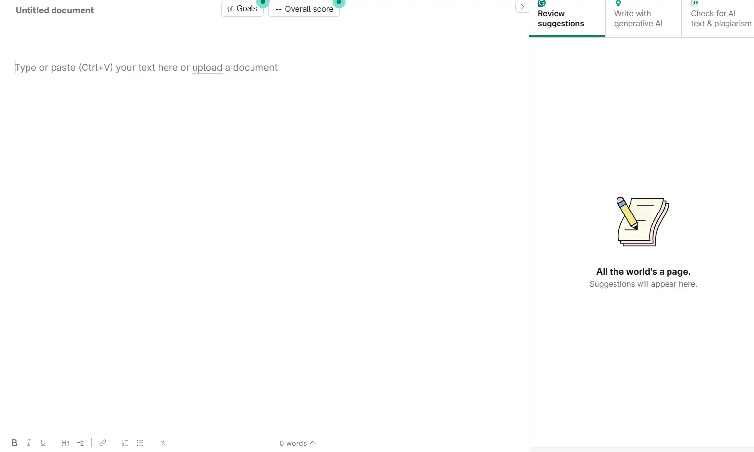 a screenshot of Grammarly's user interface showing their document-editing screen.