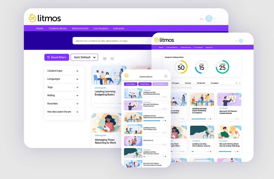 A screenshot showing Litmos platform on different devices.