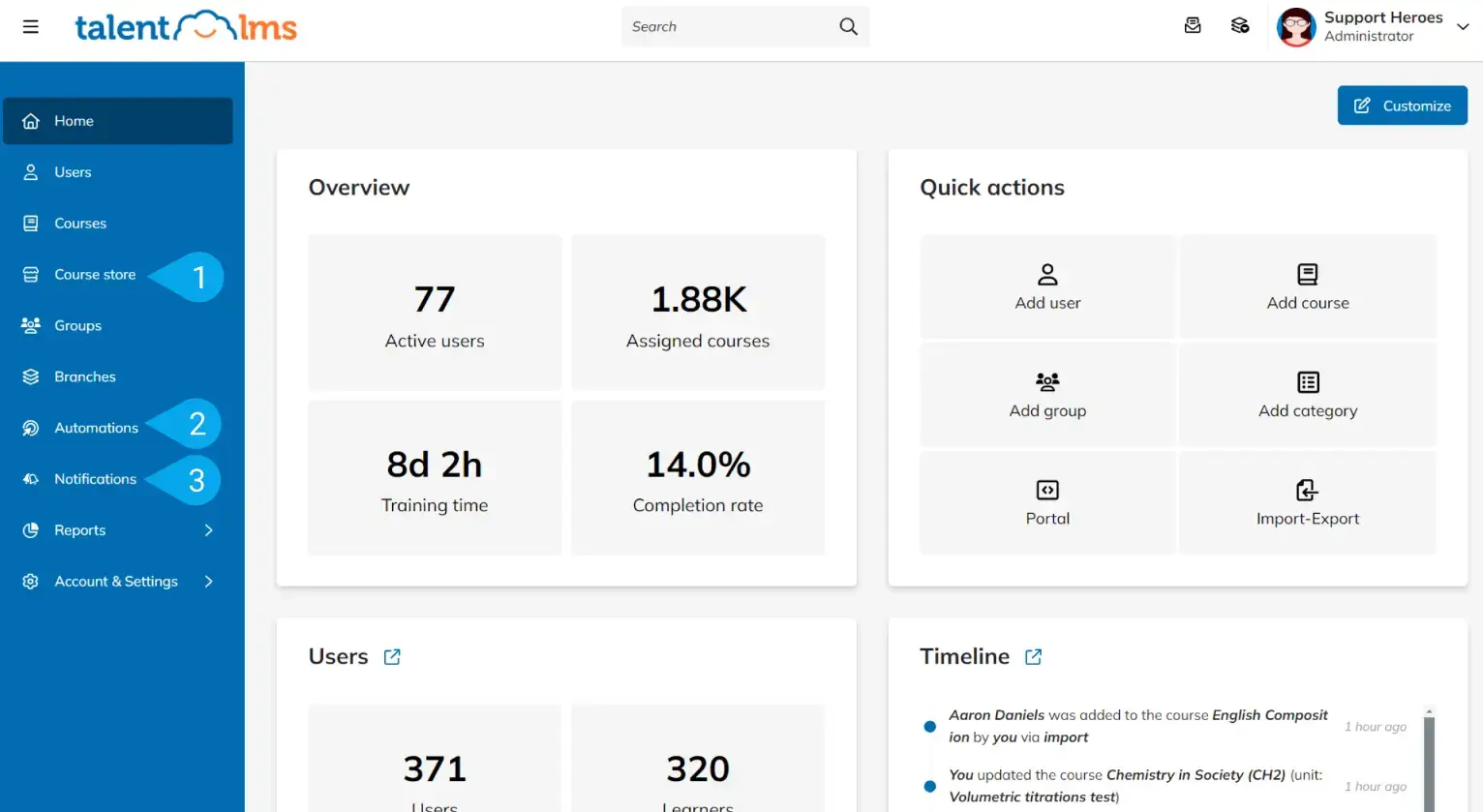 a glimpse into Talent LMS user interface for admin.